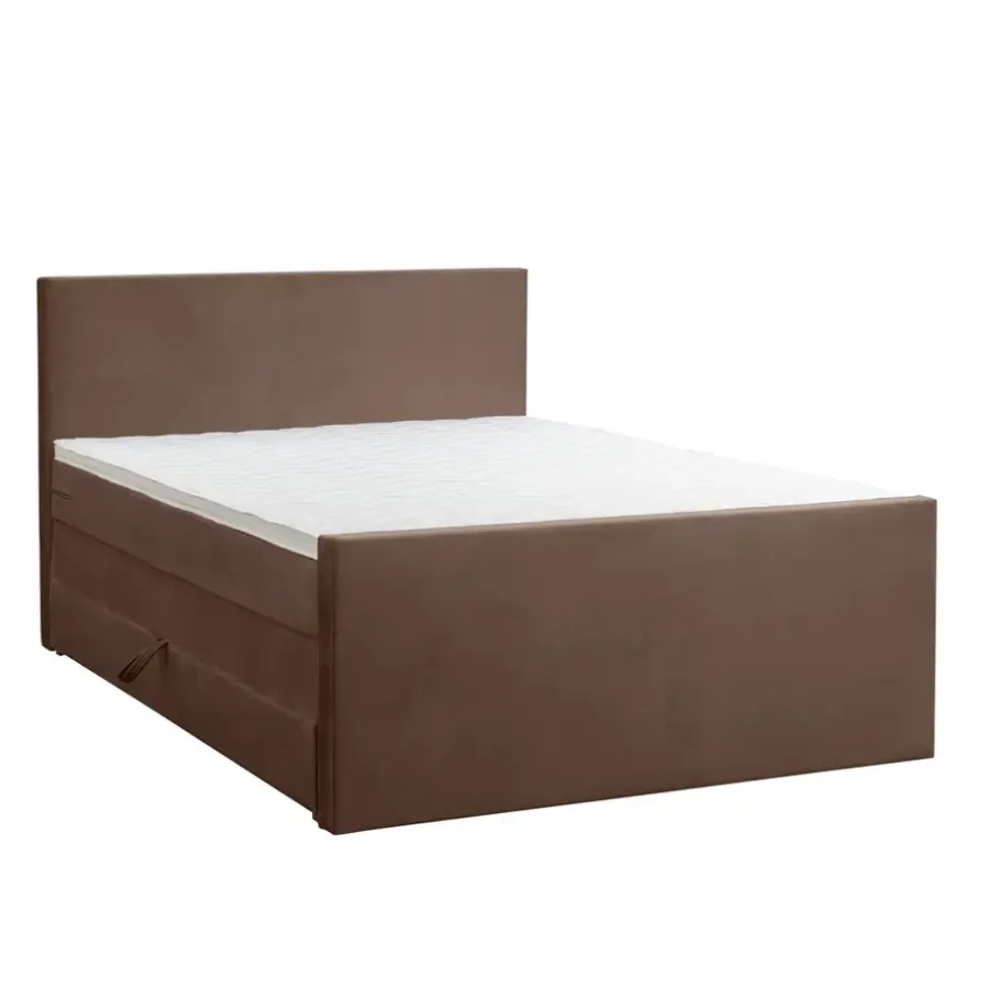 2-Persoons Boxsprings-Leen Bakker Boxspring met opbergruimte en voetbord Liv egaal - bruin - 140x200cm