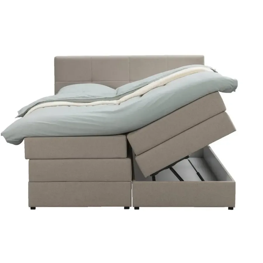 Leen Bakker Boxspring met opbergruimte Liv geblokt - beige - 160x200 cm