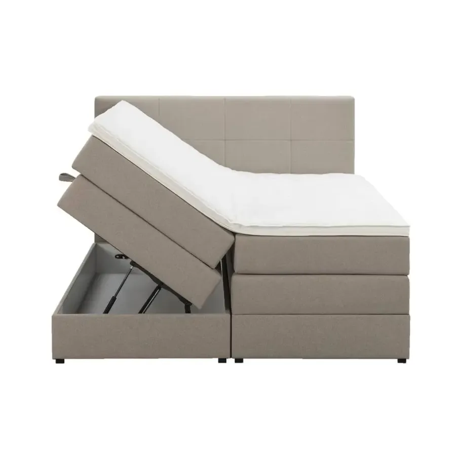 Leen Bakker Boxspring met opbergruimte Liv geblokt - beige - 160x200 cm