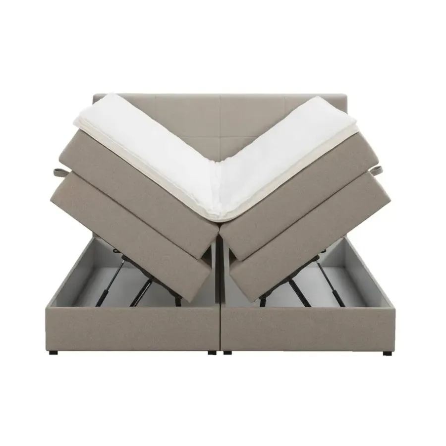 Leen Bakker Boxspring met opbergruimte Liv geblokt - beige - 160x200 cm