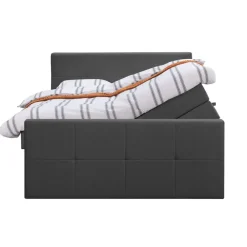 Leen Bakker Boxspring met opbergruimte en voetbord Liv geblokt - antraciet - 180x200cm