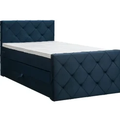 1-Persoons Boxsprings-Leen Bakker Boxspring met opbergruimte en voetbord Liv geruit - blauw - 120x200cm
