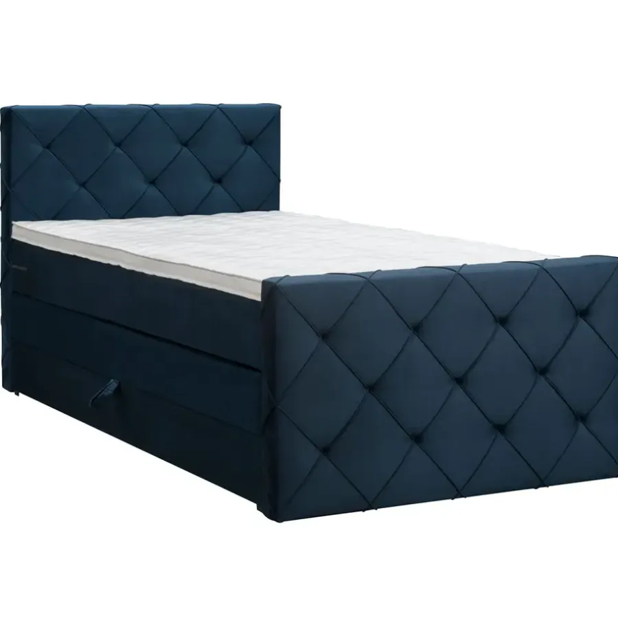 1-Persoons Boxsprings-Leen Bakker Boxspring met opbergruimte en voetbord Liv geruit - blauw - 120x200cm