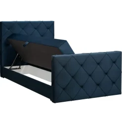 1-Persoons Boxsprings-Leen Bakker Boxspring met opbergruimte en voetbord Liv geruit - blauw - 120x200cm