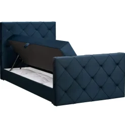 1-Persoons Boxsprings-Leen Bakker Boxspring met opbergruimte en voetbord Liv geruit - blauw - 120x200cm