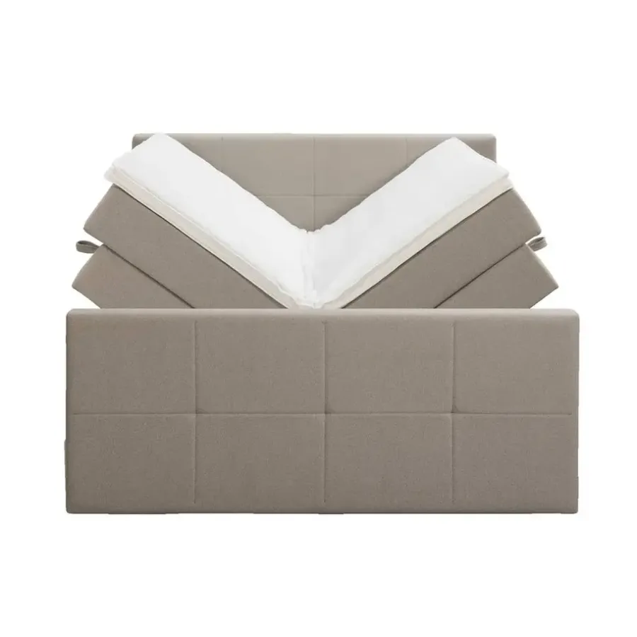 Leen Bakker Boxspring met opbergruimte en voetbord Liv geblokt - beige - 160x200cm