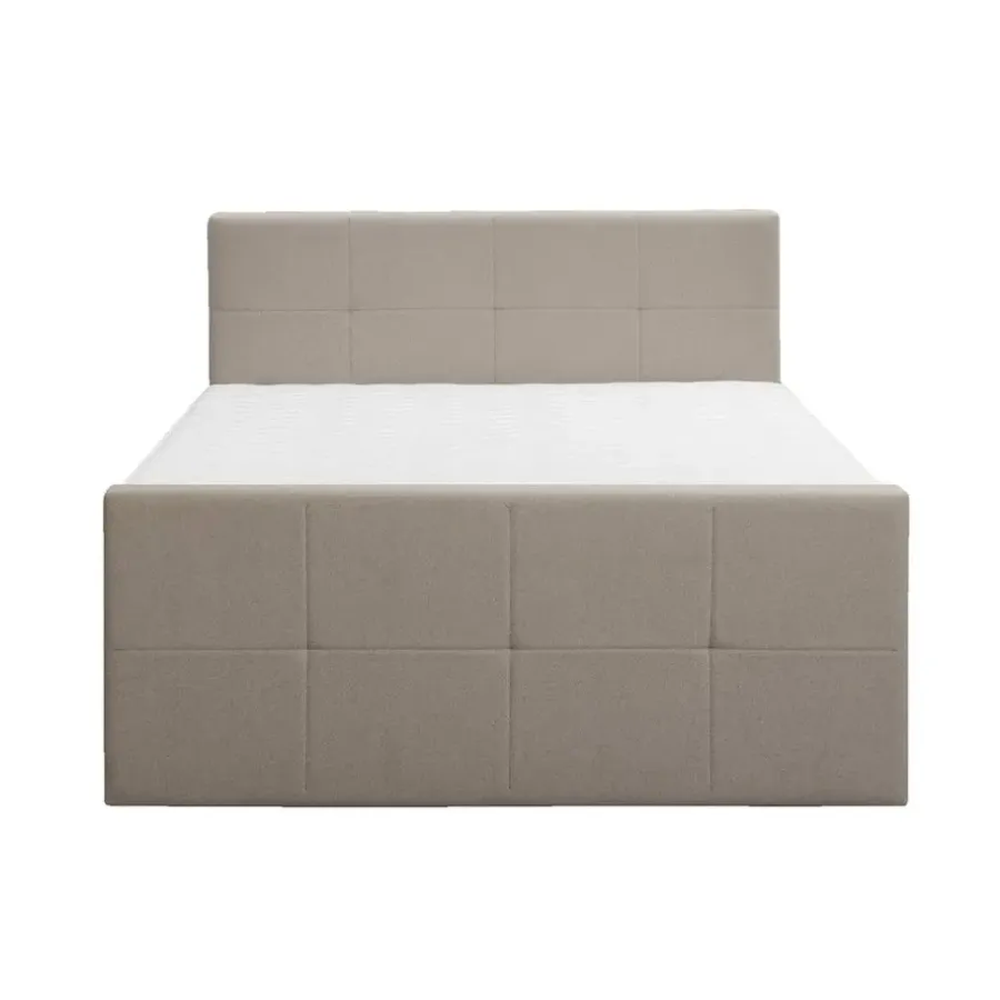 Leen Bakker Boxspring met opbergruimte en voetbord Liv geblokt - beige - 160x200cm