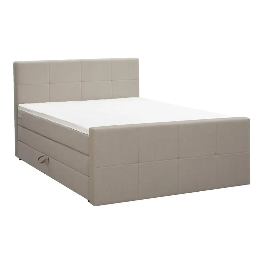 Leen Bakker Boxspring met opbergruimte en voetbord Liv geblokt - beige - 160x200cm