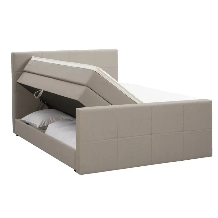Leen Bakker Boxspring met opbergruimte en voetbord Liv geblokt - beige - 160x200cm