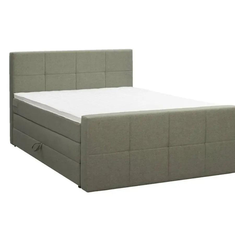 2-Persoons Boxsprings-Leen Bakker Boxspring met opbergruimte en voetbord Liv geblokt - groen - 180x200cm