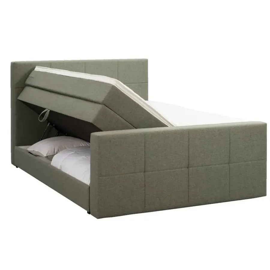 2-Persoons Boxsprings-Leen Bakker Boxspring met opbergruimte en voetbord Liv geblokt - groen - 180x200cm