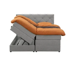 2-Persoons Boxsprings-Leen Bakker Boxspring met opbergruimte Liv geruit - lichtgrijs - 160x200 cm