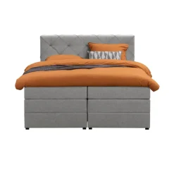 2-Persoons Boxsprings-Leen Bakker Boxspring met opbergruimte Liv geruit - lichtgrijs - 160x200 cm