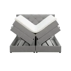2-Persoons Boxsprings-Leen Bakker Boxspring met opbergruimte Liv geruit - lichtgrijs - 160x200 cm