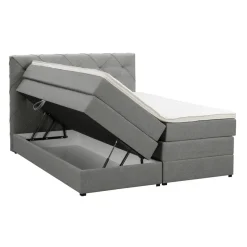 2-Persoons Boxsprings-Leen Bakker Boxspring met opbergruimte Liv geruit - lichtgrijs - 160x200 cm