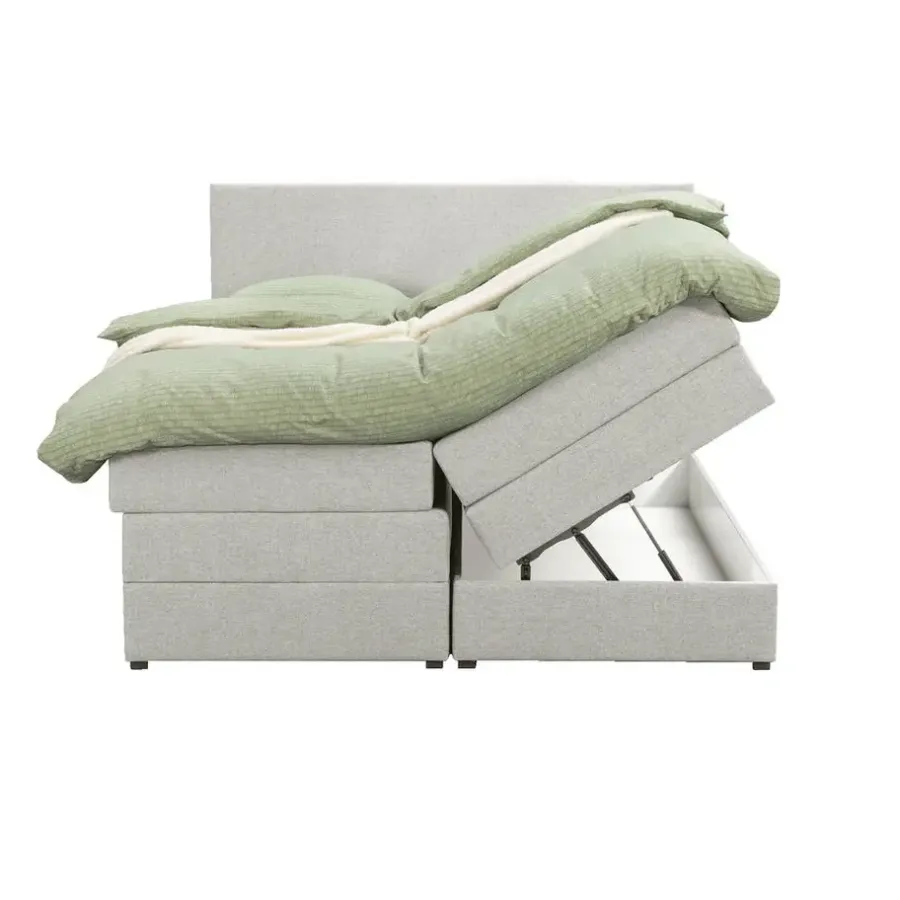 Leen Bakker Boxspring met opbergruimte Liv egaal - ecru - 180x200 cm