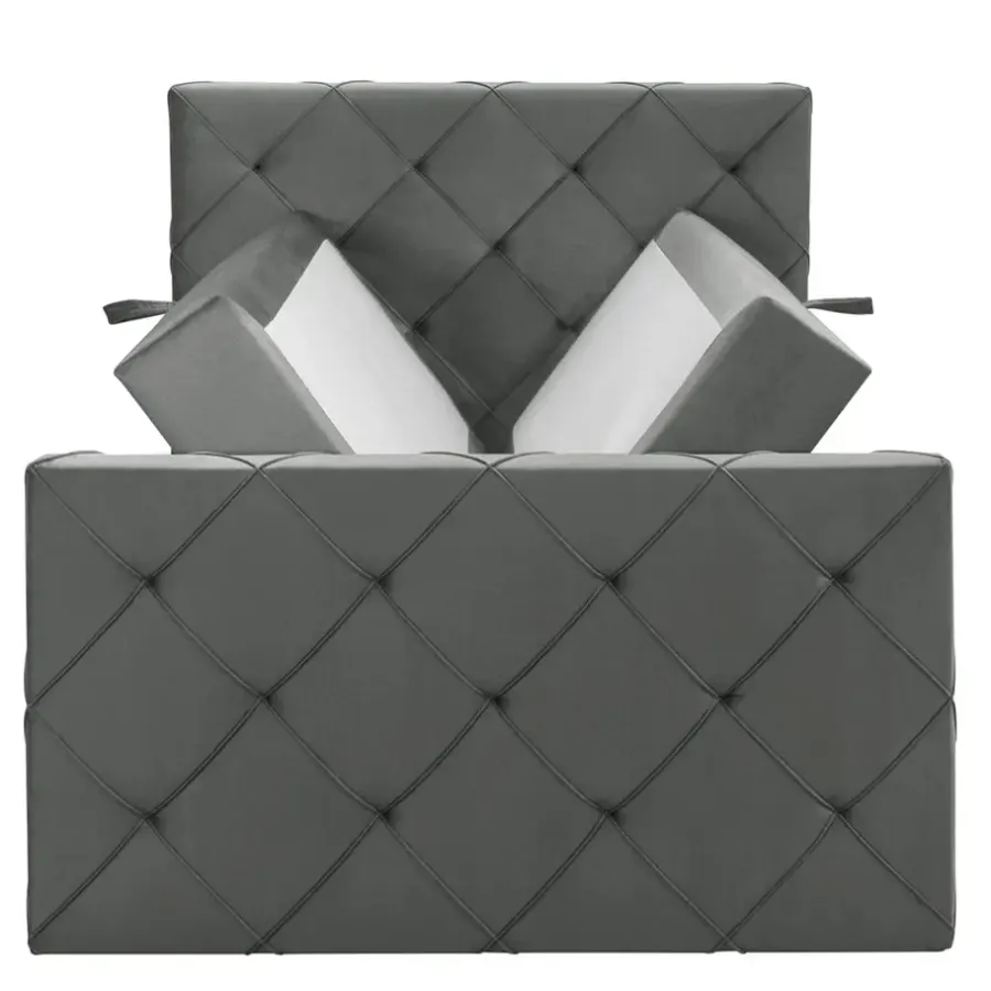 1-Persoons Boxsprings-Leen Bakker Boxspring met opbergruimte en voetbord Liv geruit - grijs - 120x200cm
