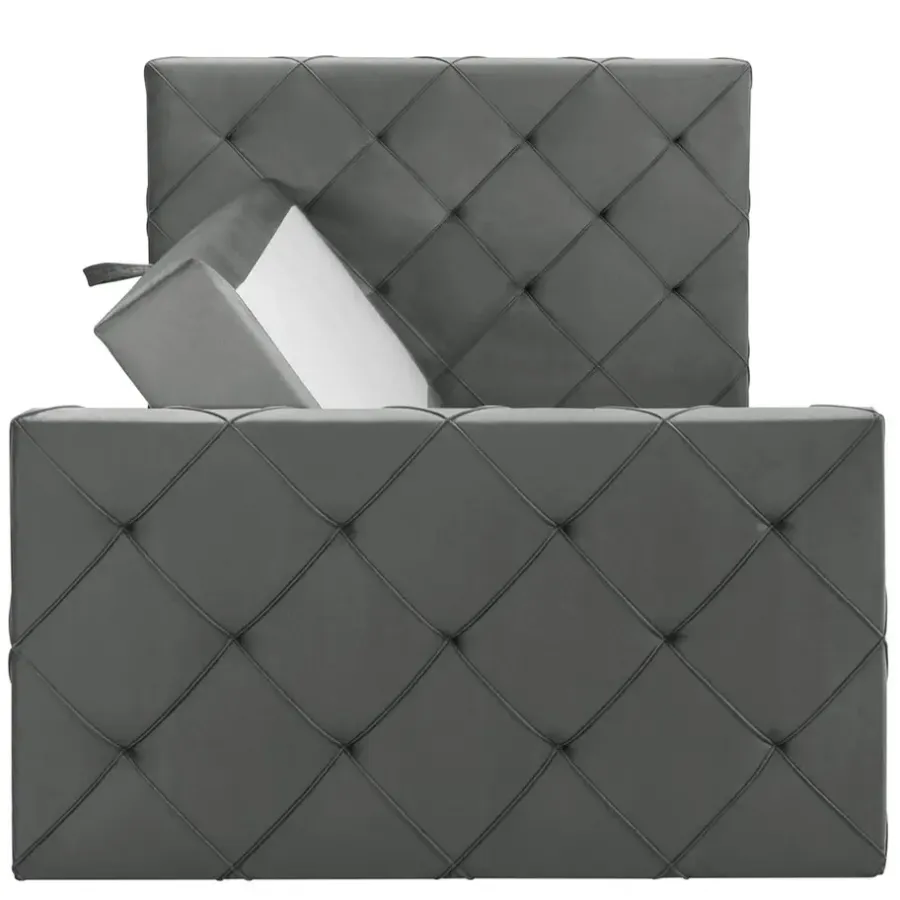 1-Persoons Boxsprings-Leen Bakker Boxspring met opbergruimte en voetbord Liv geruit - grijs - 120x200cm