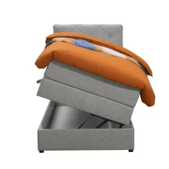 1-Persoons Boxsprings-Leen Bakker Boxspring met opbergruimte Liv geruit - lichtgrijs - 90x200 cm