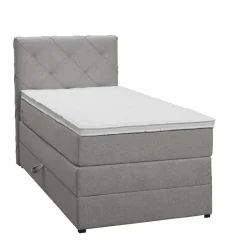 1-Persoons Boxsprings-Leen Bakker Boxspring met opbergruimte Liv geruit - lichtgrijs - 90x200 cm