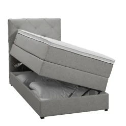 1-Persoons Boxsprings-Leen Bakker Boxspring met opbergruimte Liv geruit - lichtgrijs - 90x200 cm