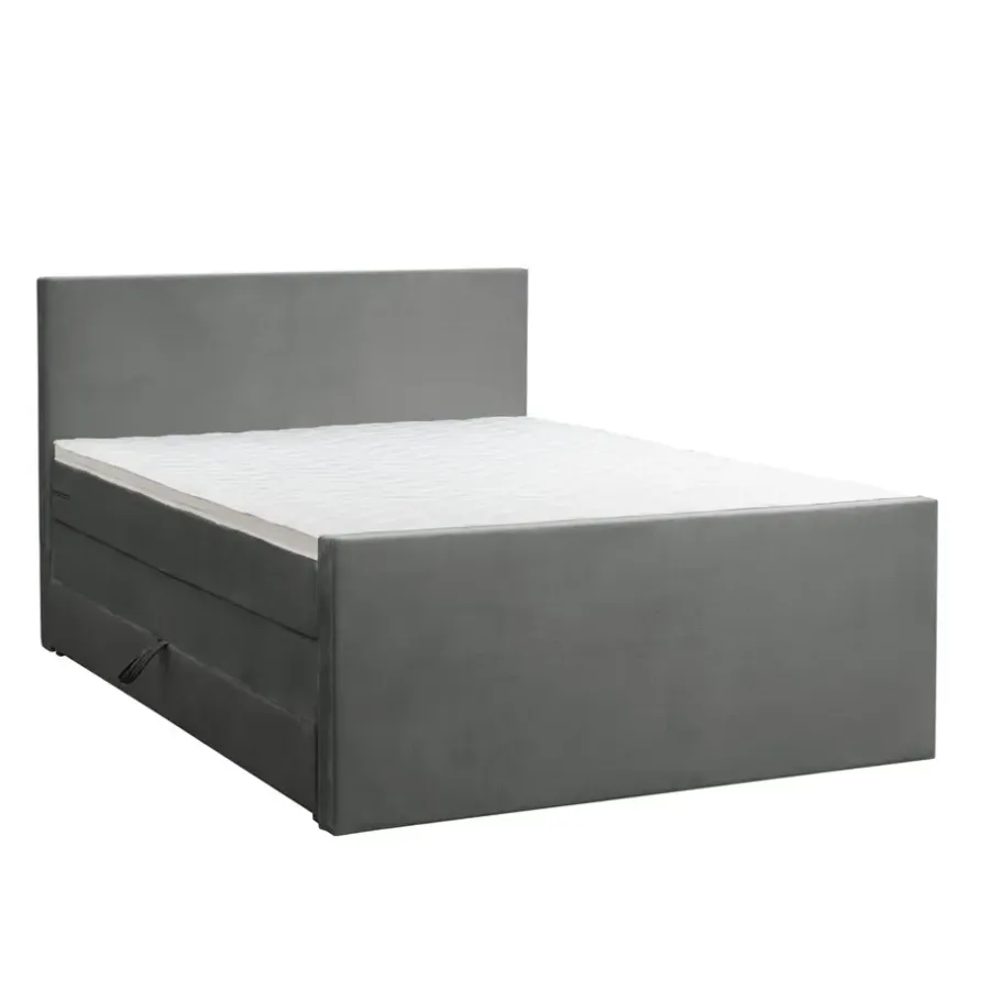 2-Persoons Boxsprings-Leen Bakker Boxspring met opbergruimte en voetbord Liv egaal - grijs - 140x200cm