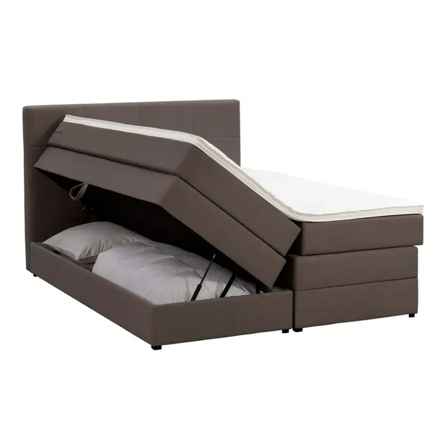 2-Persoons Boxsprings-Leen Bakker Boxspring met opbergruimte Liv geblokt - donkerbruin - 180x200 cm