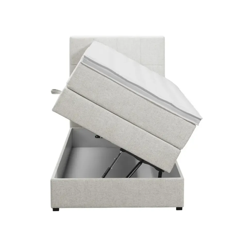 1-Persoons Boxsprings-Leen Bakker Boxspring met opbergruimte Liv geblokt - ecru - 90x200 cm