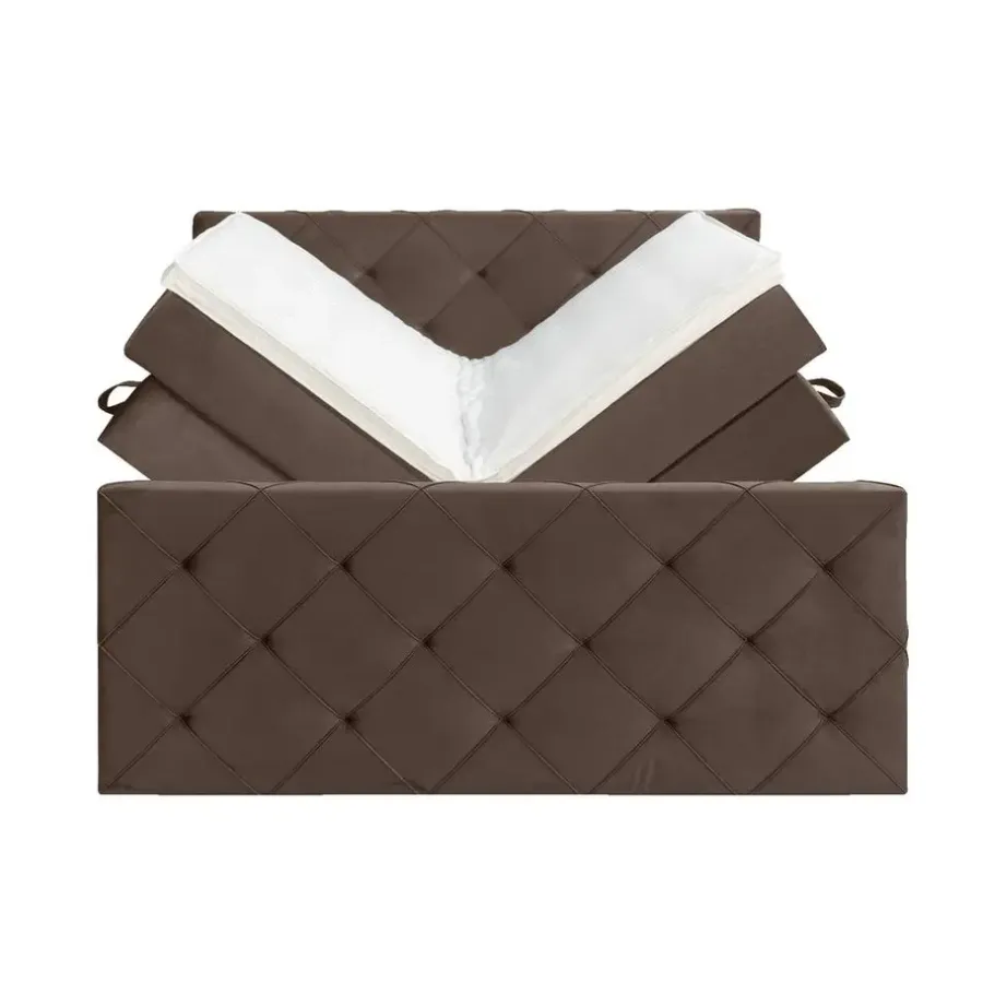2-Persoons Boxsprings-Leen Bakker Boxspring met opbergruimte en voetbord Liv geruit - bruin - 140x200cm