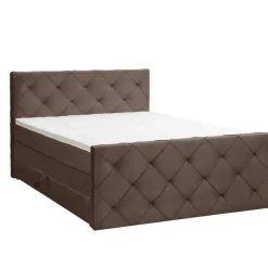 2-Persoons Boxsprings-Leen Bakker Boxspring met opbergruimte en voetbord Liv geruit - bruin - 140x200cm