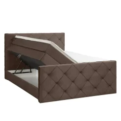 2-Persoons Boxsprings-Leen Bakker Boxspring met opbergruimte en voetbord Liv geruit - bruin - 140x200cm