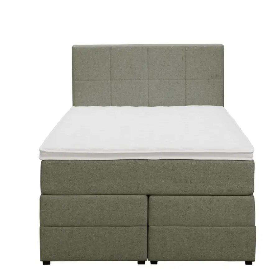 1-Persoons Boxsprings-Leen Bakker Boxspring met opbergruimte Liv geblokt - groen - 120x200 cm