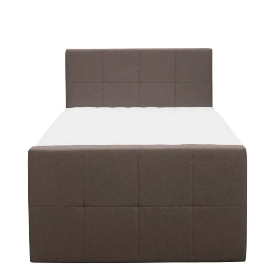 1-Persoons Boxsprings-Leen Bakker Boxspring met opbergruimte en voetbord Liv geblokt - donkerbruin - 120x200cm