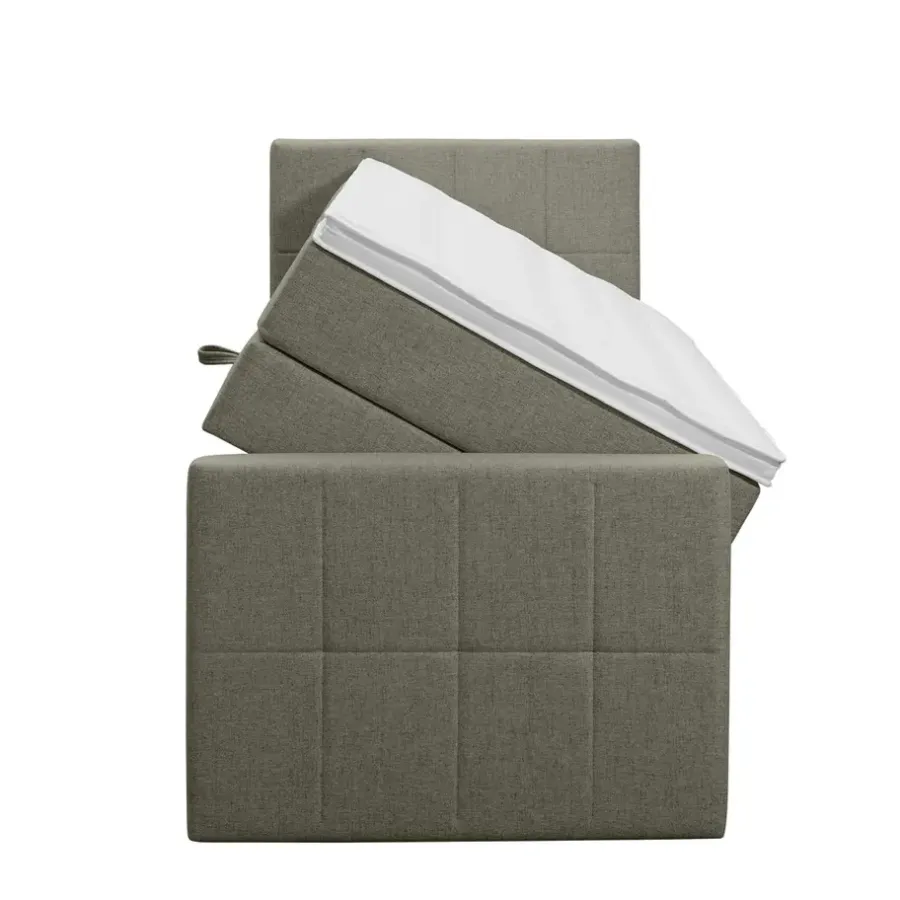 Leen Bakker Boxspring met opbergruimte en voetbord Liv geblokt - groen - 90x200cm