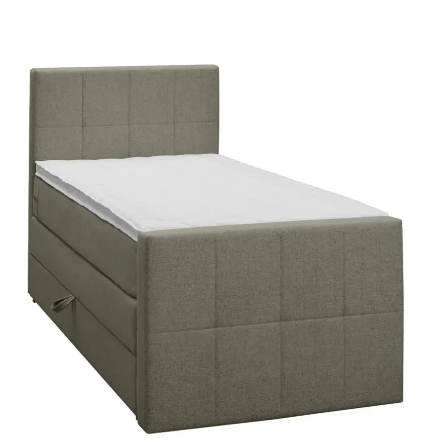 Leen Bakker Boxspring met opbergruimte en voetbord Liv geblokt - groen - 90x200cm