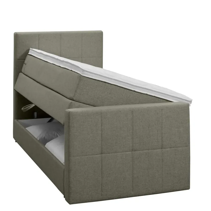 Leen Bakker Boxspring met opbergruimte en voetbord Liv geblokt - groen - 90x200cm