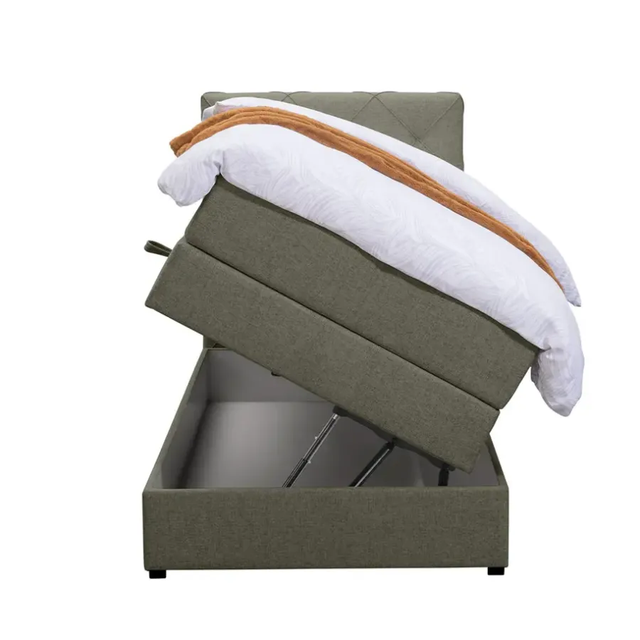 Leen Bakker Boxspring met opbergruimte Liv geruit - groen - 90x200 cm