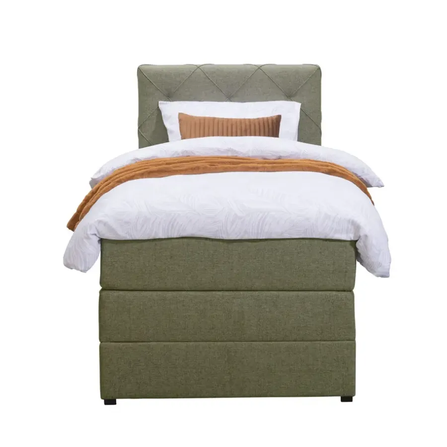 Leen Bakker Boxspring met opbergruimte Liv geruit - groen - 90x200 cm
