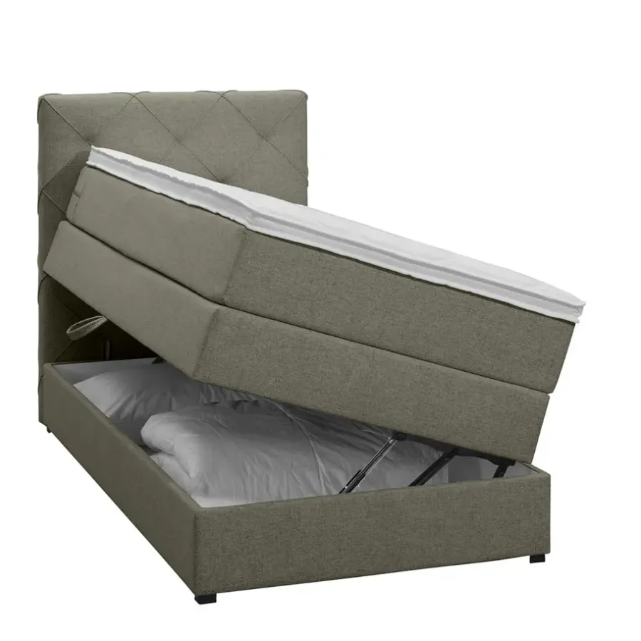 Leen Bakker Boxspring met opbergruimte Liv geruit - groen - 90x200 cm