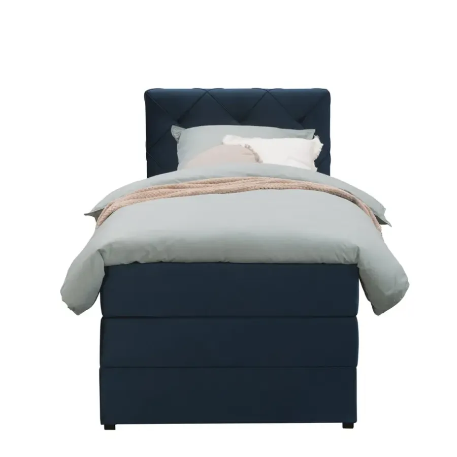 Leen Bakker Boxspring met opbergruimte Liv geruit - blauw - 90x200 cm