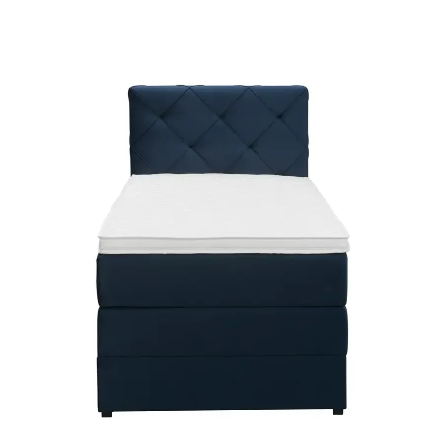 Leen Bakker Boxspring met opbergruimte Liv geruit - blauw - 90x200 cm