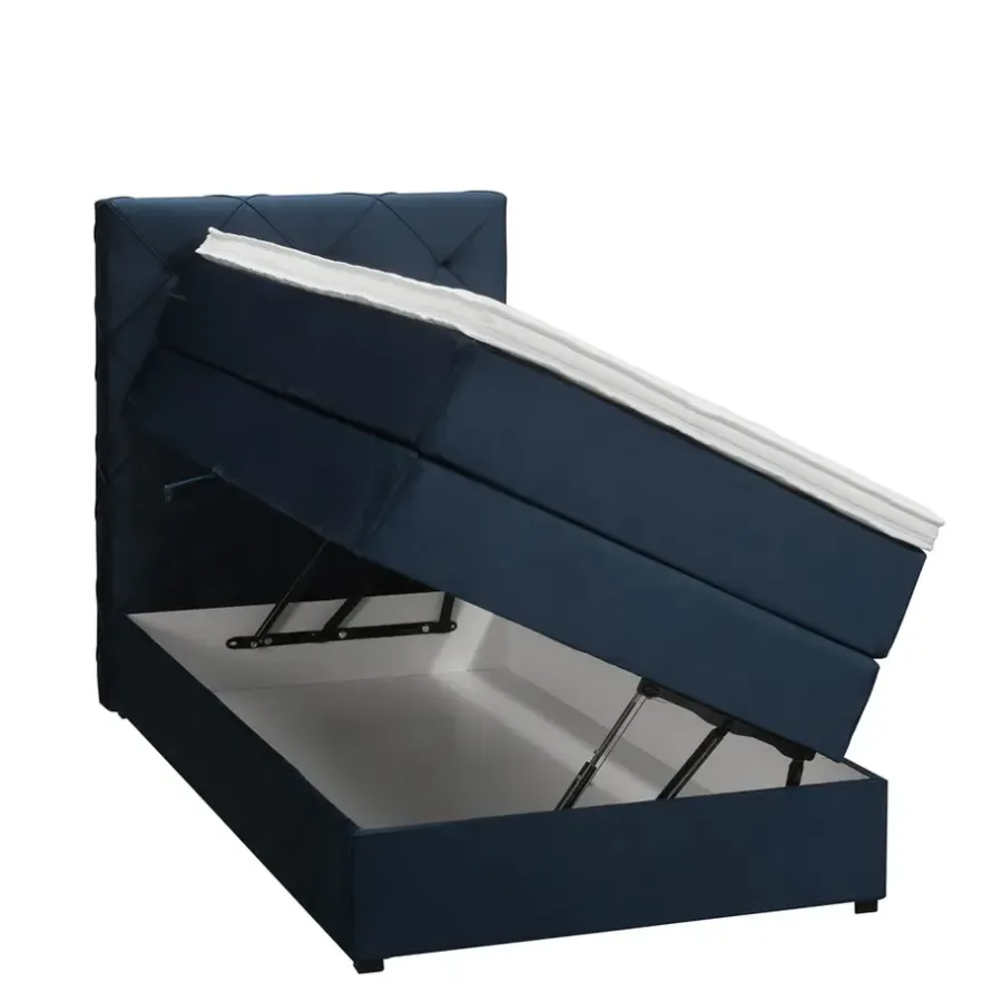 Leen Bakker Boxspring met opbergruimte Liv geruit - blauw - 90x200 cm