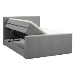 Leen Bakker Boxspring met opbergruimte en voetbord Liv geblokt - lichtgrijs - 180x200cm