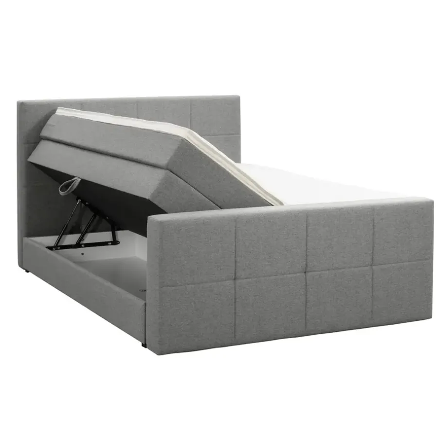 Leen Bakker Boxspring met opbergruimte en voetbord Liv geblokt - lichtgrijs - 180x200cm