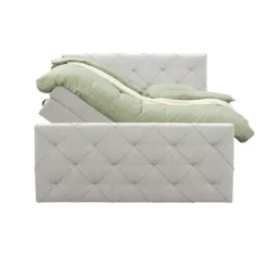 2-Persoons Boxsprings-Leen Bakker Boxspring met opbergruimte en voetbord Liv geruit - ecru - 180x200cm