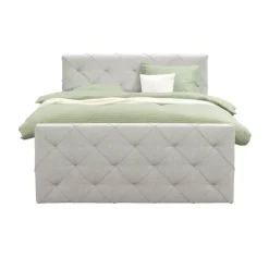 2-Persoons Boxsprings-Leen Bakker Boxspring met opbergruimte en voetbord Liv geruit - ecru - 180x200cm