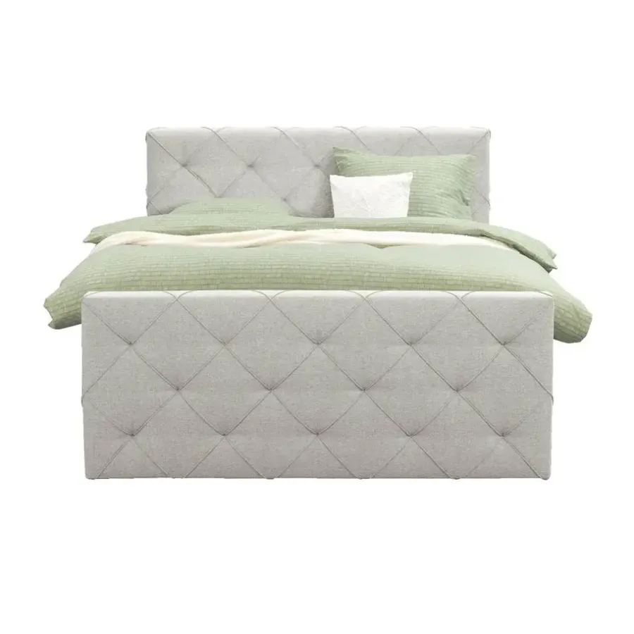 2-Persoons Boxsprings-Leen Bakker Boxspring met opbergruimte en voetbord Liv geruit - ecru - 180x200cm