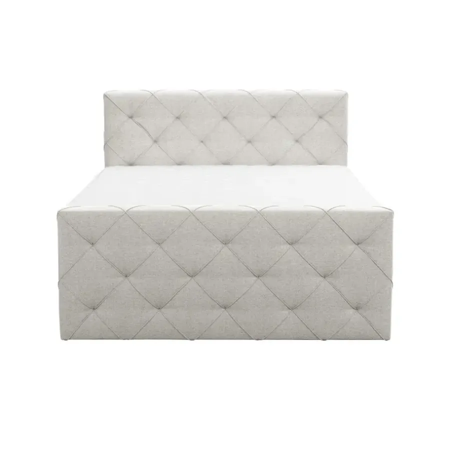 2-Persoons Boxsprings-Leen Bakker Boxspring met opbergruimte en voetbord Liv geruit - ecru - 180x200cm