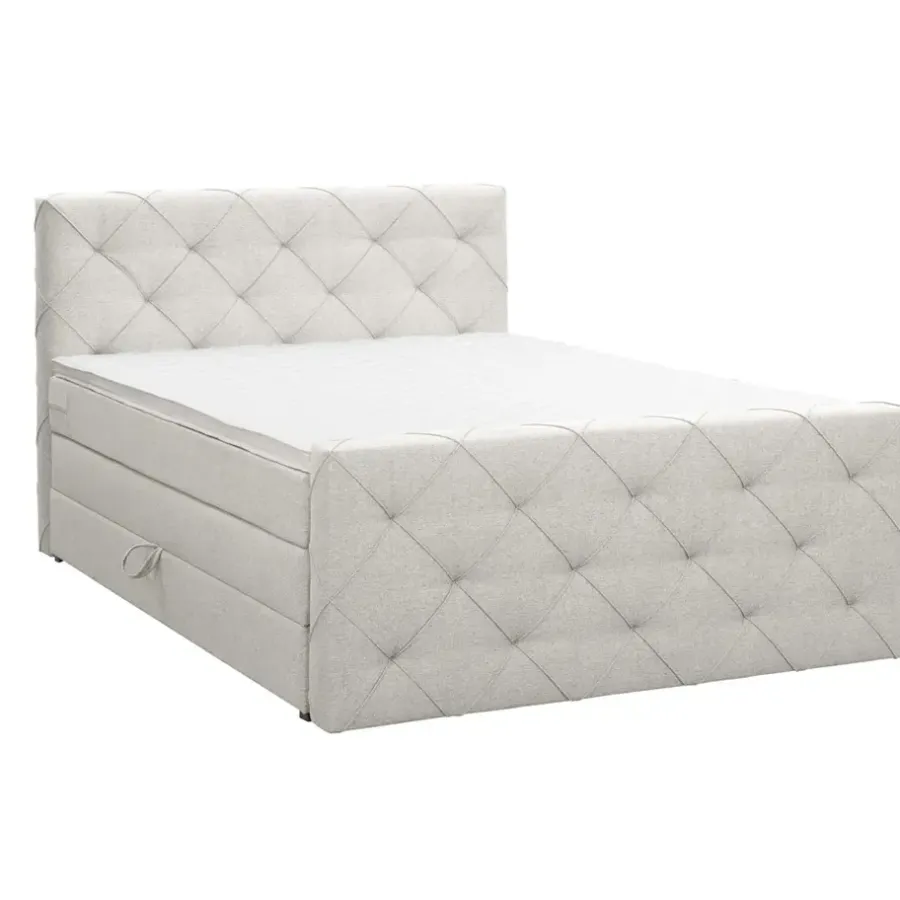 2-Persoons Boxsprings-Leen Bakker Boxspring met opbergruimte en voetbord Liv geruit - ecru - 180x200cm