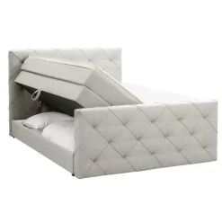 2-Persoons Boxsprings-Leen Bakker Boxspring met opbergruimte en voetbord Liv geruit - ecru - 180x200cm